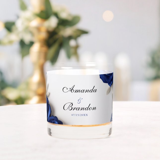 Verre À Whisky Mariage élégant aux roses bleues marine et paillet (Insitu (Mariage))