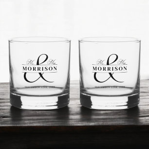 Verre À Whisky Mariage Faveur M. Mme Black White