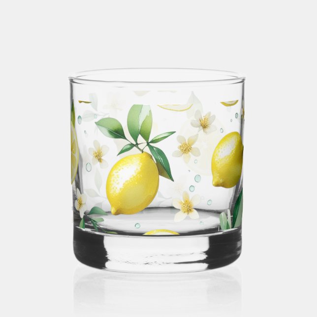 Verre À Whisky Mariage moderne avec citron bleu floral script (Gauche)