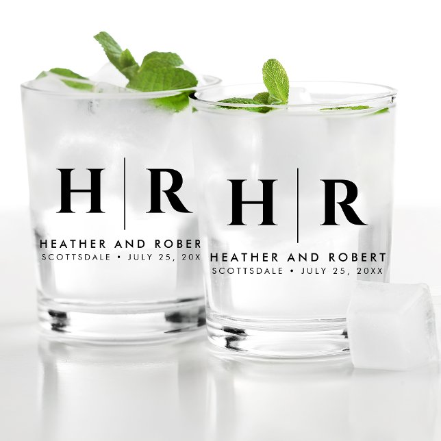 Verre À Whisky Mariage Monogramme moderne mariée et chambre perso (Créateur téléchargé)