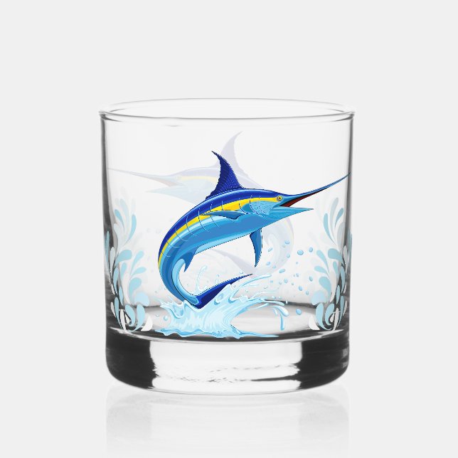 Verre À Whisky Marlin Bleu Jaillissant de l'Océan (Recto)