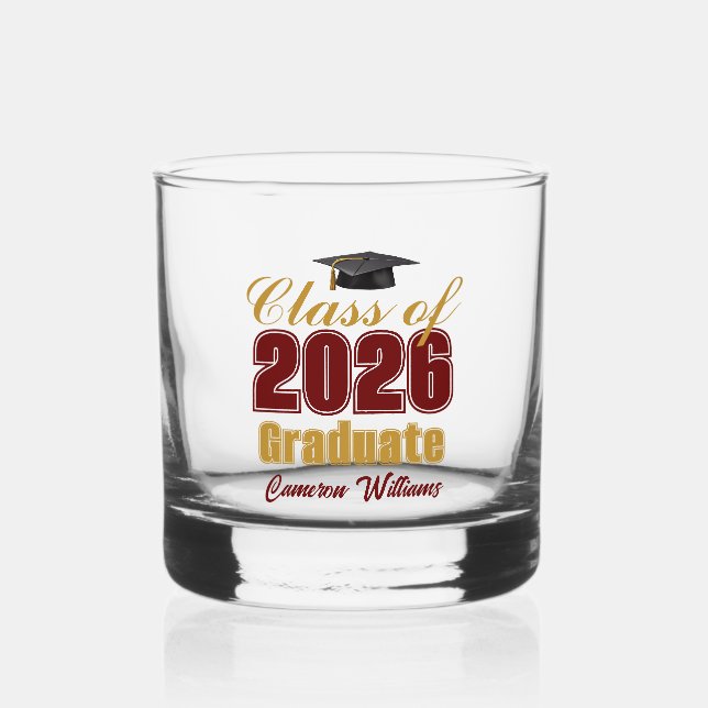 Verre À Whisky Maroon Gold Class of 2026 Graduation Party (Recto)