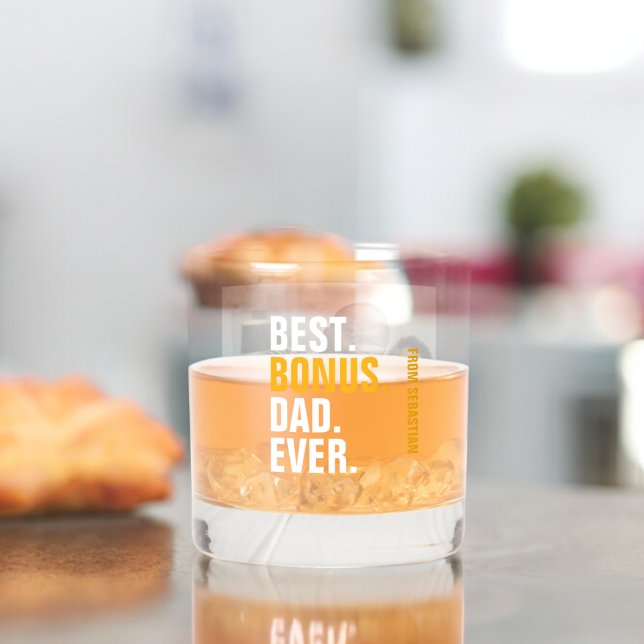 Verre À Whisky Meilleur Bonus Papa Jamais Personnalisé Photo et T (Best Bonus Dad Ever Personalized Photo and Text Whiskey Glass from Ricaso. Stepfather gift ideas)