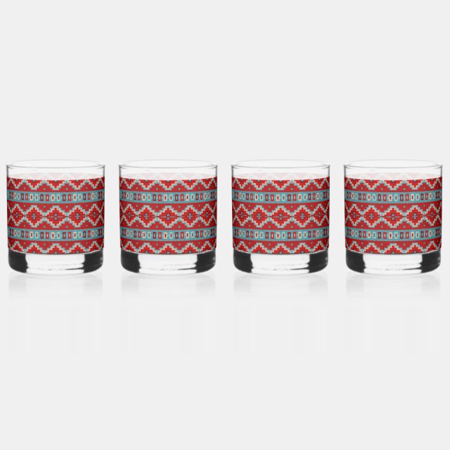 Verre À Whisky Mesas sud-ouest Turquoise et rouge (Recto)
