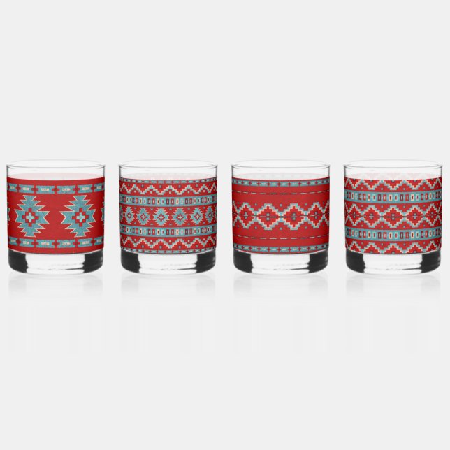 Verre À Whisky Mesas Sud-Ouest Turquoise & Red Assorti Set (Recto)