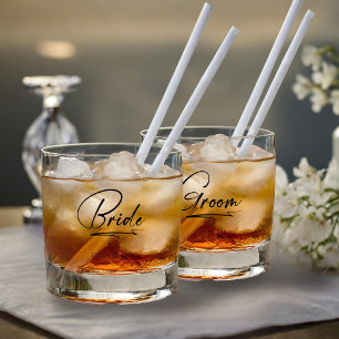 Verre À Whisky Moderne Calligraphie Mariée & Salle Noire ID1025