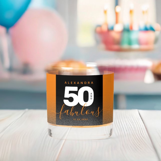 Verre À Whisky Moderne Girly Orange Parties scintillant 50 et fab (Insitu (Baby Shower))
