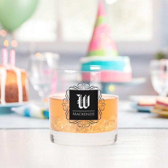 Verre À Whisky Monogramme classique Cadre élégant Personnalisé (Insitu (Anniversaire))