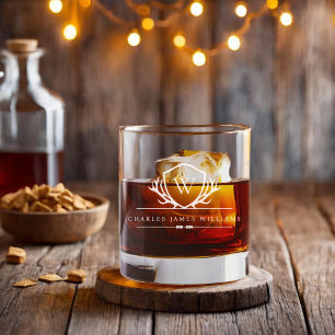 Verre À Whisky Monogramme de cerf Rustique Elegant Personnalisé