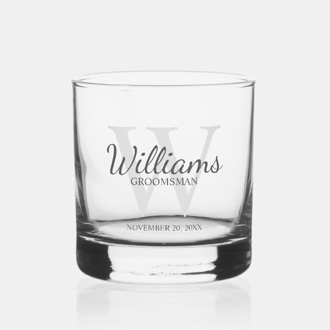 Verre À Whisky Monogramme de script personnalisé et Groomsmen de  (Recto)