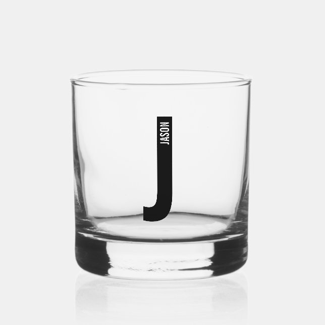 Verre À Whisky Monogramme et nom personnalisés modernes (Recto)
