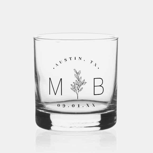 Verre À Whisky Monogramme Mariage de tige florale rustique (Recto)