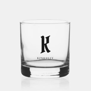 Verre À Whisky Monogramme noir, typographie de lettre de style an