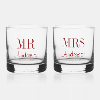 Verre À Whisky Monsieur et Madame Nouveaux Mariés Typographie Mar