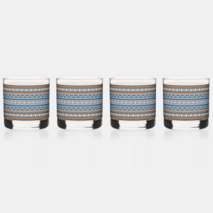 Verre À Whisky Motif géométrique bleu et marron Southwest Design
