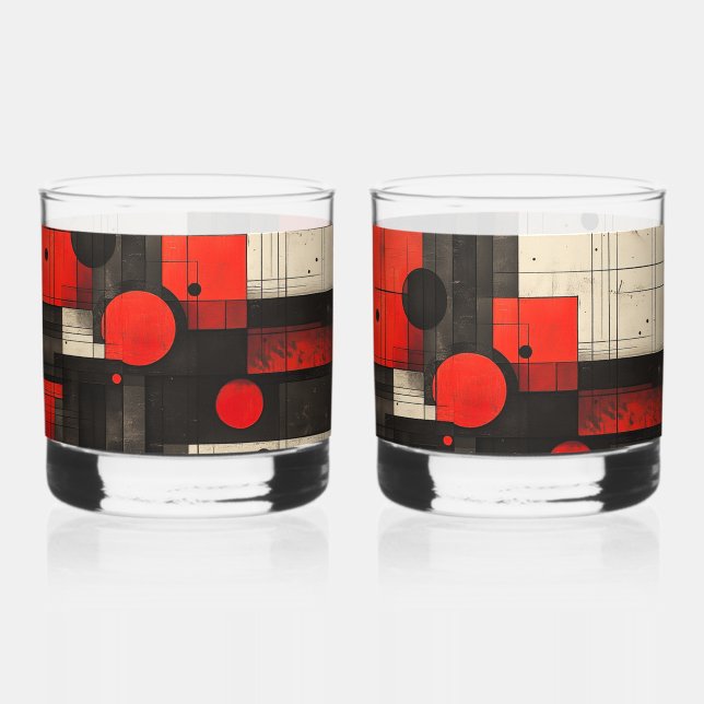 Verre À Whisky Motif géométrique Crème noire rouge (Recto)