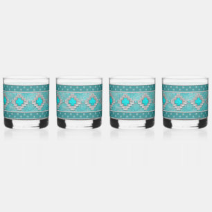 Verre À Whisky Motif géométrique en pierre turquoise du sud-ouest