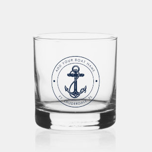 Verre À Whisky Nautical Ocean Marine Blue Ancre Nom du bateau Per