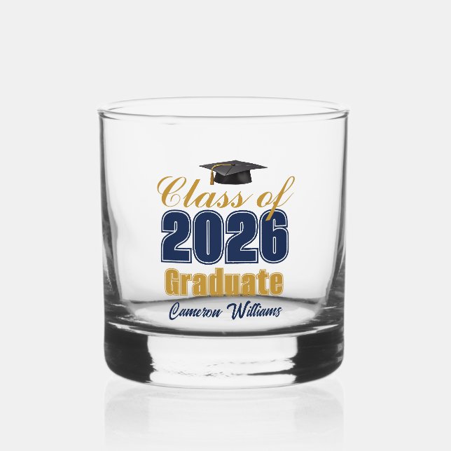 Verre À Whisky Navy Blue Gold Class of 2026 Graduation (Recto)