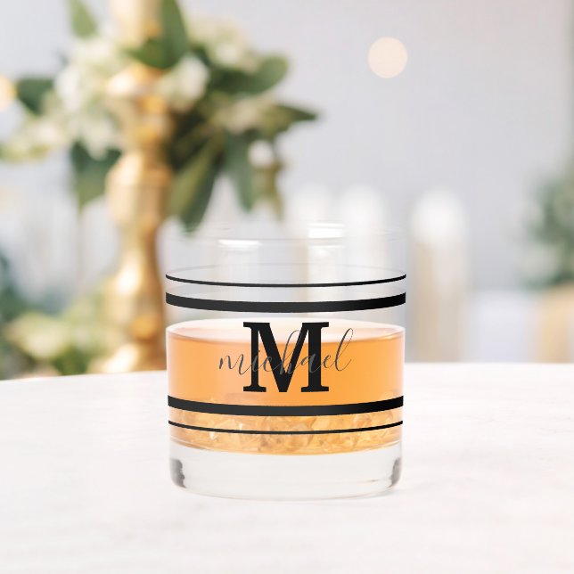 Verre À Whisky noir et gris monogramme initial nom décoratif (Insitu (Mariage))