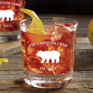 Verre À Whisky Nom de famille personnalisé de l'ours rustique