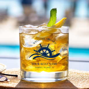 Verre À Whisky Nom du bateau bleu marine Nom du bateau Roue du na