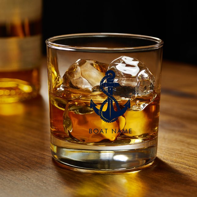 Verre À Whisky Nom du bateau nautique Marine Ancre bleue Custom (Nautical Anchor Custom Boat Name Custom Whiskey Glass)