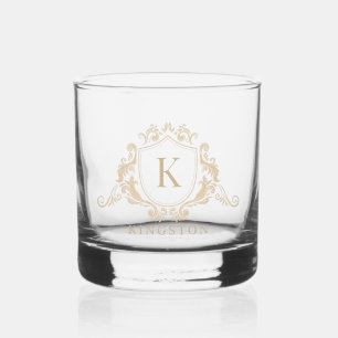 Verre À Whisky Nom du monogramme Gold Baroque Crest