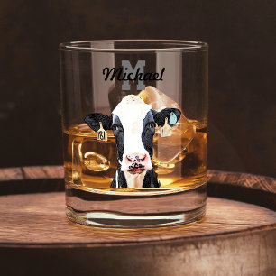 Verre À Whisky Nom du monogramme Holstein Cow Dairy Farm Livestoc
