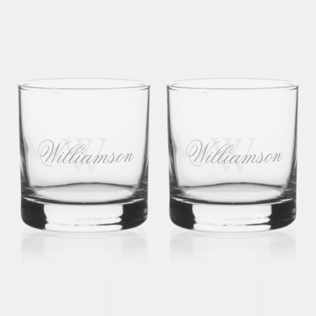 Verre À Whisky Nom et monogramme en gris (Recto)