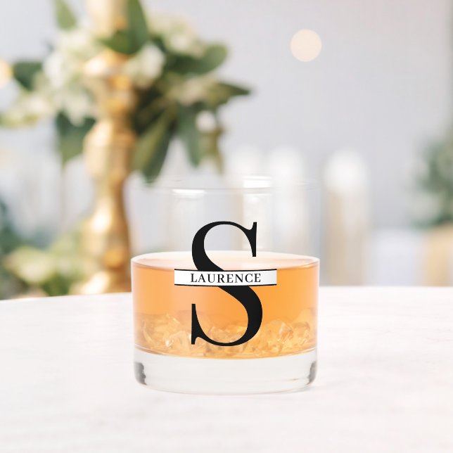 Verre À Whisky Nom noir moderne personnalisé sur la bannière blan (Insitu (Mariage))