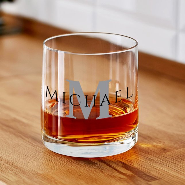 Verre À Whisky Nom personnalisé simple moderne Monogramme initial (Créateur téléchargé)