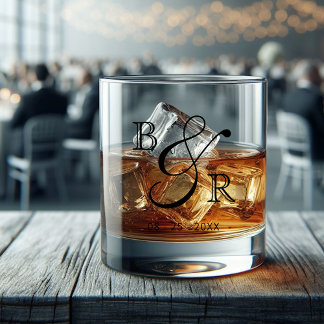 Verre À Whisky Noms de couple personnalisés et élégants avec init