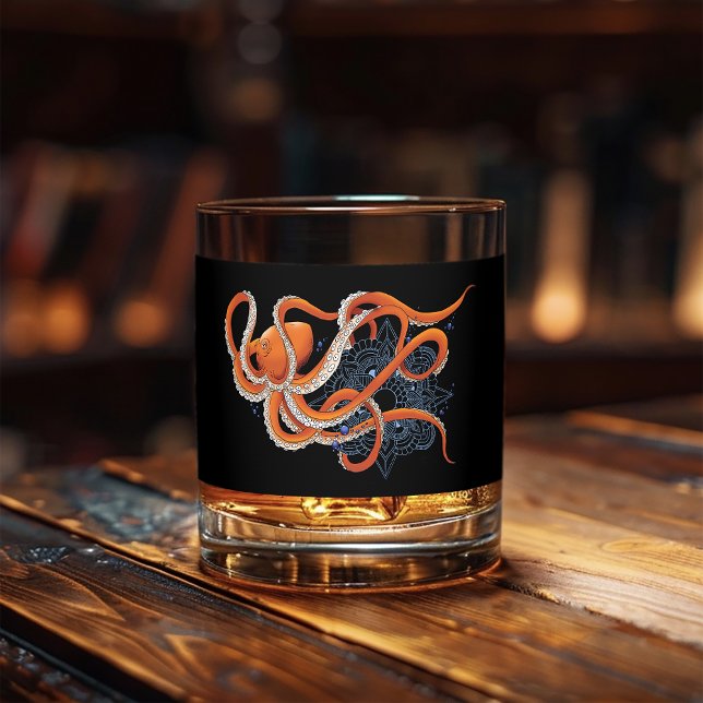 Verre À Whisky Octopus Orange Mandalla Bleu (Créateur téléchargé)