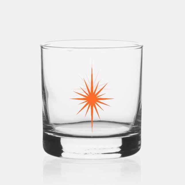 Verre À Whisky Orange 1950s Starburst Atomique Milieu du Siècle (Recto)