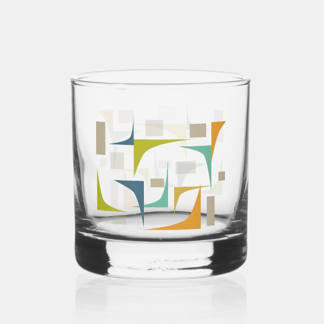 Verre À Whisky Orange Vert Turquoise Coins Mi-Siècle Rétro (Recto)