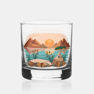 Verre À Whisky Paysage de coucher de soleil au lac de montagne pa
