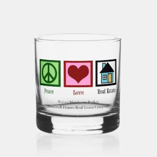 Verre À Whisky Peace Love Immobilier Cute Custom Realtor