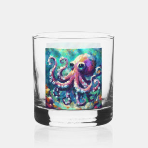 Verre À Whisky Peinture à l'huile de pieuvre lunaire Plage nautiq