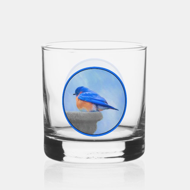 Verre À Whisky Peinture Bluebird - Art Original d'Oiseau (Recto)