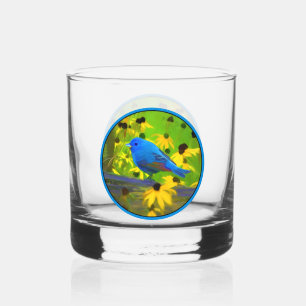 Verre À Whisky Peinture de Bruant indigo - Art original d'oiseau