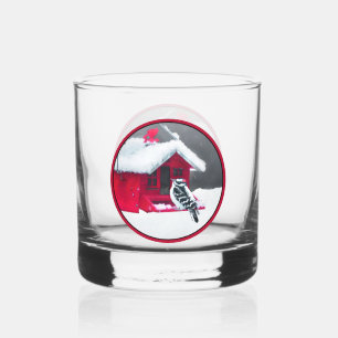Verre À Whisky Peinture Downy Woodpecker - Art original pour oise