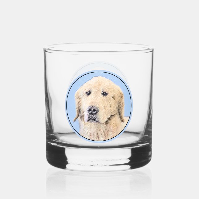 Verre À Whisky Peinture Golden Retriever - Joli art original chie (Recto)