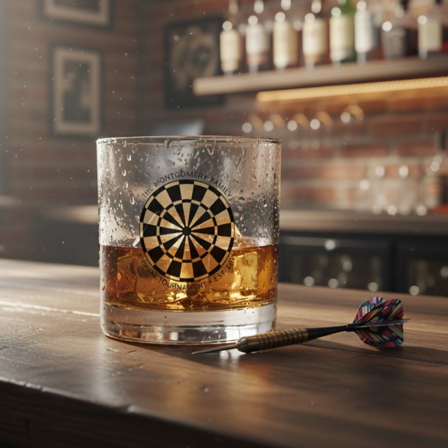 Verre À Whisky Personalized Family Name Gold Black Dartboard (Personalized Family Name Gold Black Dartboard Whiskey Glass)