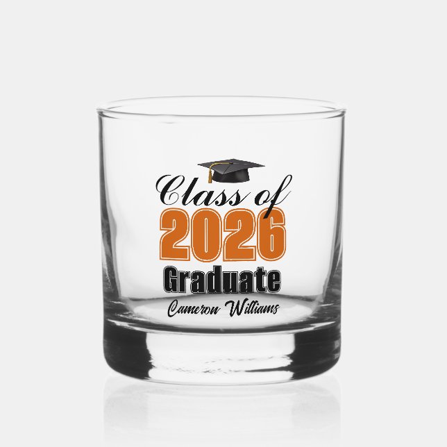 Verre À Whisky Personalized Orange Black Class of 2026 Graduation (Recto)