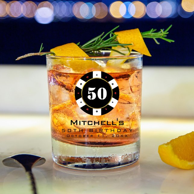 Verre À Whisky Poker Chip 50e fête d'anniversaire (Poker Chip 50th Birthday Party Whiskey Glass
)