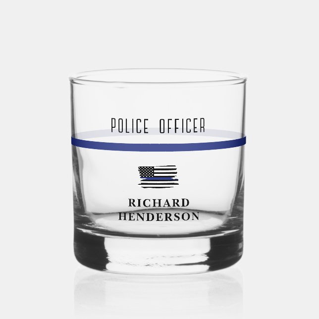 Verre À Whisky Policier personnalisé Ligne Bleue Mince (Recto)