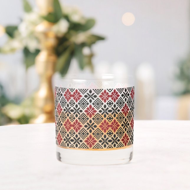 Verre À Whisky Rouge noir blanc géométrique Keffiyeh Motif folklo (Insitu (Mariage))