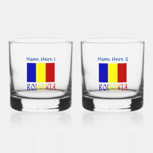 Verre À Whisky Roumanie et Personnalisation Bleue du Drapeau Roum