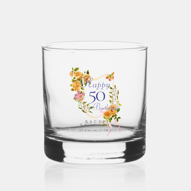 Verre À Whisky Ruban de rose dorée 50e anniversaire (Recto)